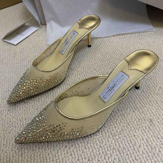 Mules à talons femme à strass – Style luxe élégant