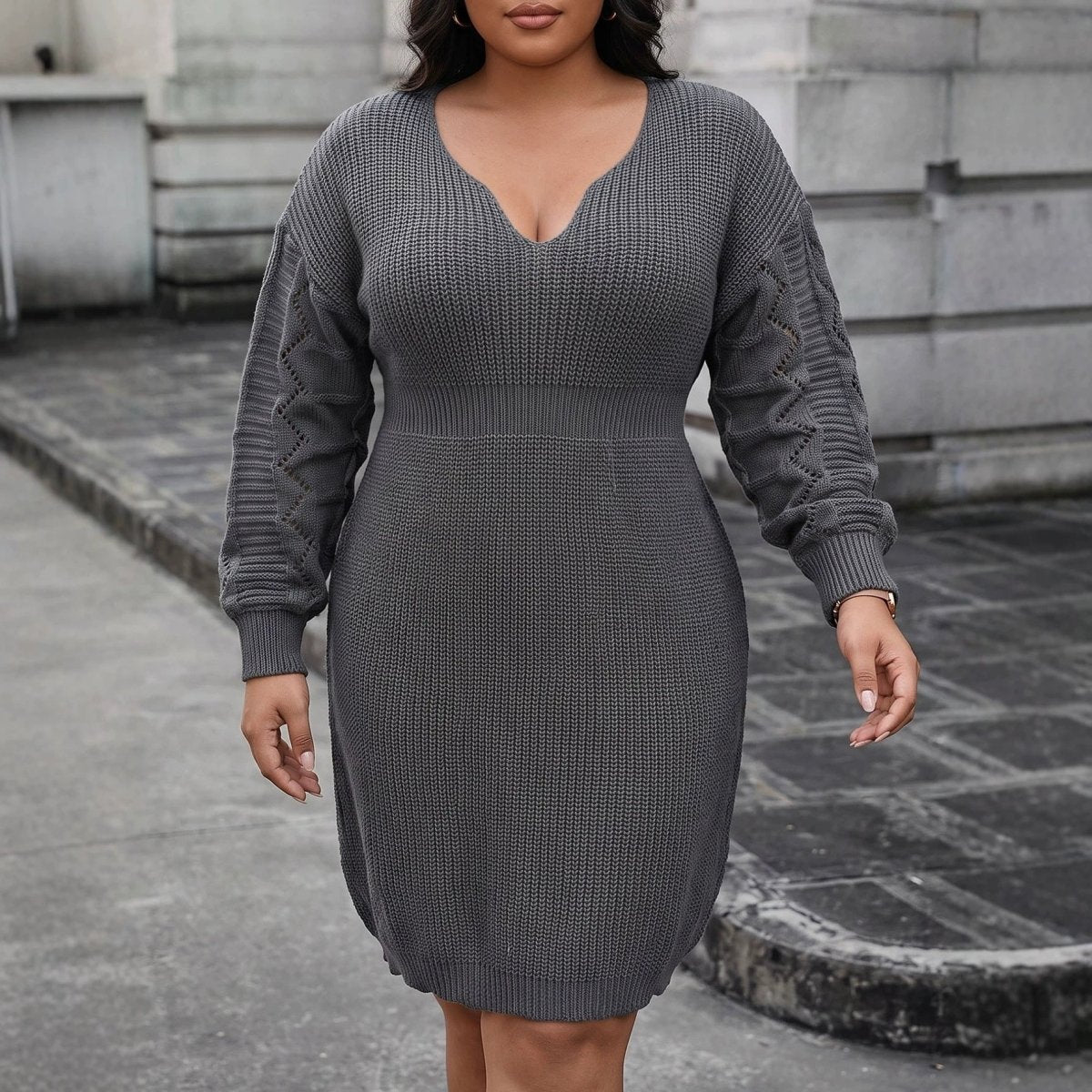 Robe Pull Oversize Femme Grande Taille en Maille à Col V – Jusqu’au 3XL