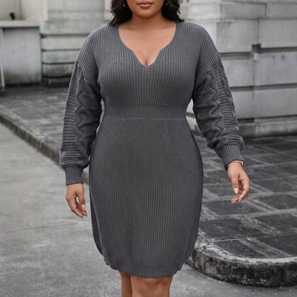 Robe Pull Oversize Femme Grande Taille en Maille à Col V – Jusqu’au 3XL
