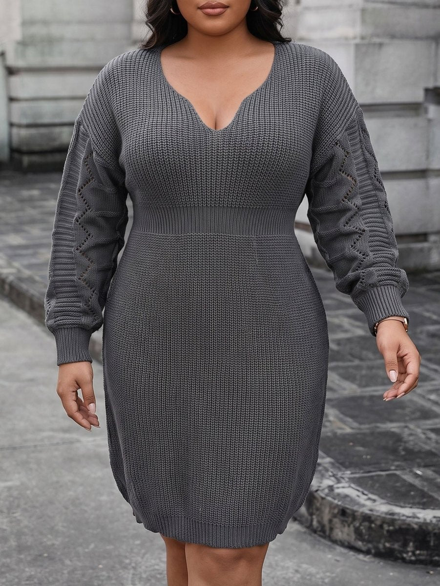 Robe Pull Oversize Femme Grande Taille en Maille à Col V – Jusqu’au 3XL