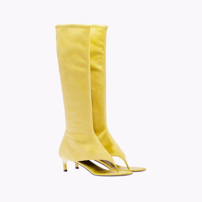 Bottes été femme coloris jaune clair — talons hauts bout ouvert, vue d'ensemble
