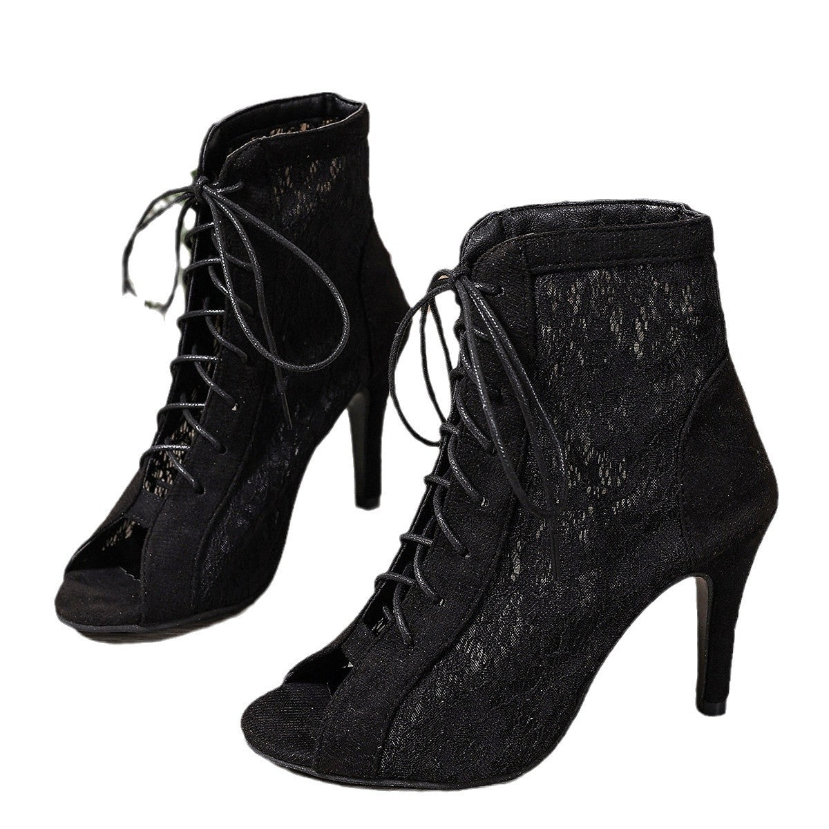 Bottes été femme talon haut bout ouvert noir — vue de face