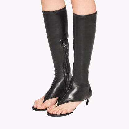 Bottes été femme talons hauts bout ouvert — vue de face, coloris noir
