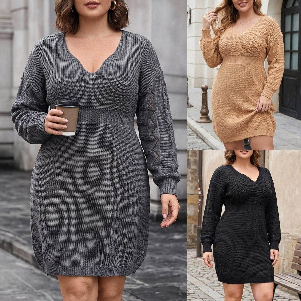 Robe Pull Oversize Femme Grande Taille en Maille à Col V – Jusqu’au 3XL