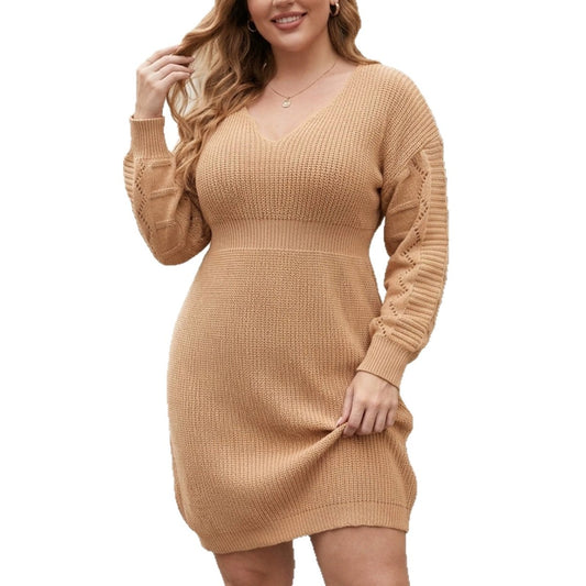Robe Pull Oversize Femme Grande Taille en Maille à Col V – Jusqu’au 3XL