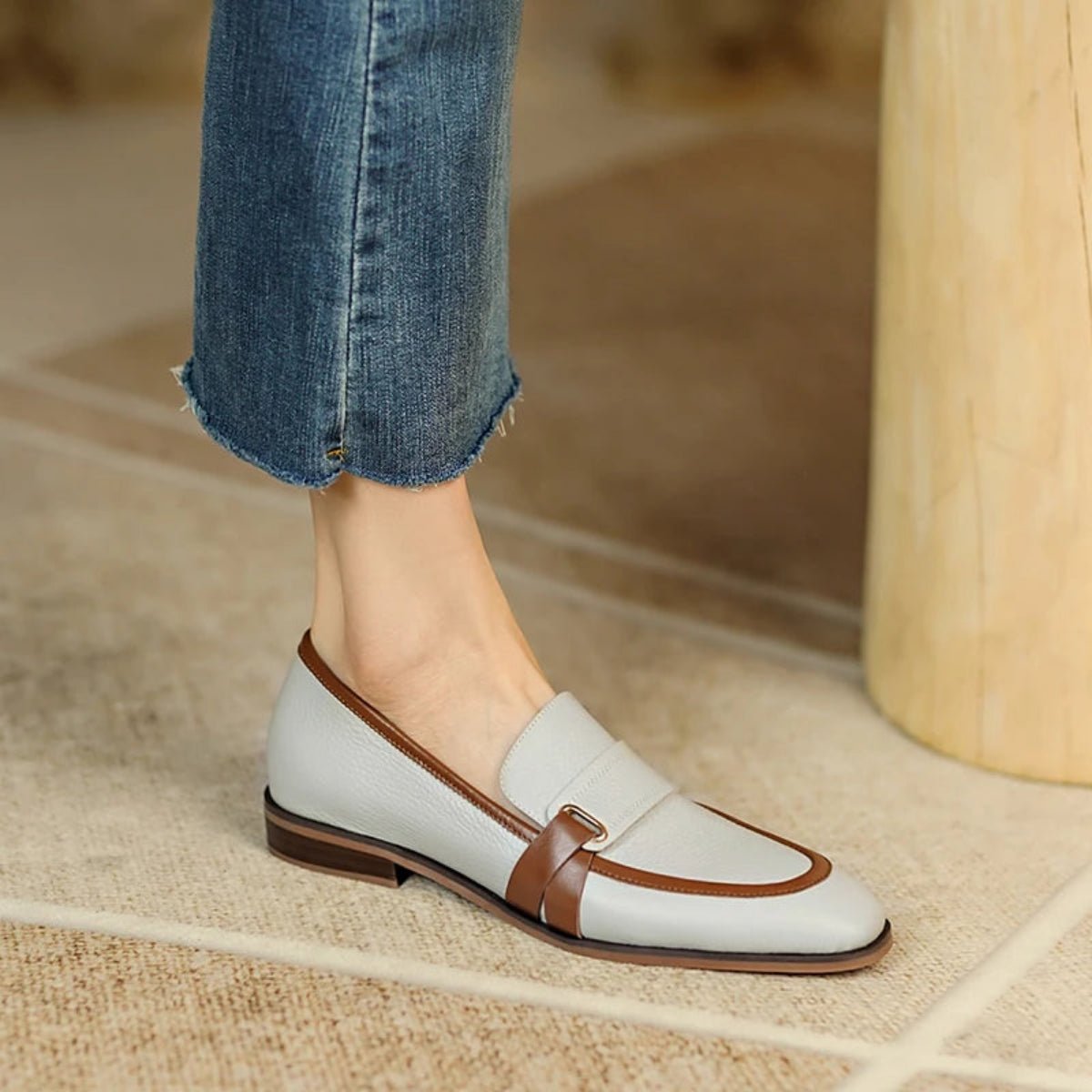Mocassins cuir véritable femme — couleur Blanc- vue de profil