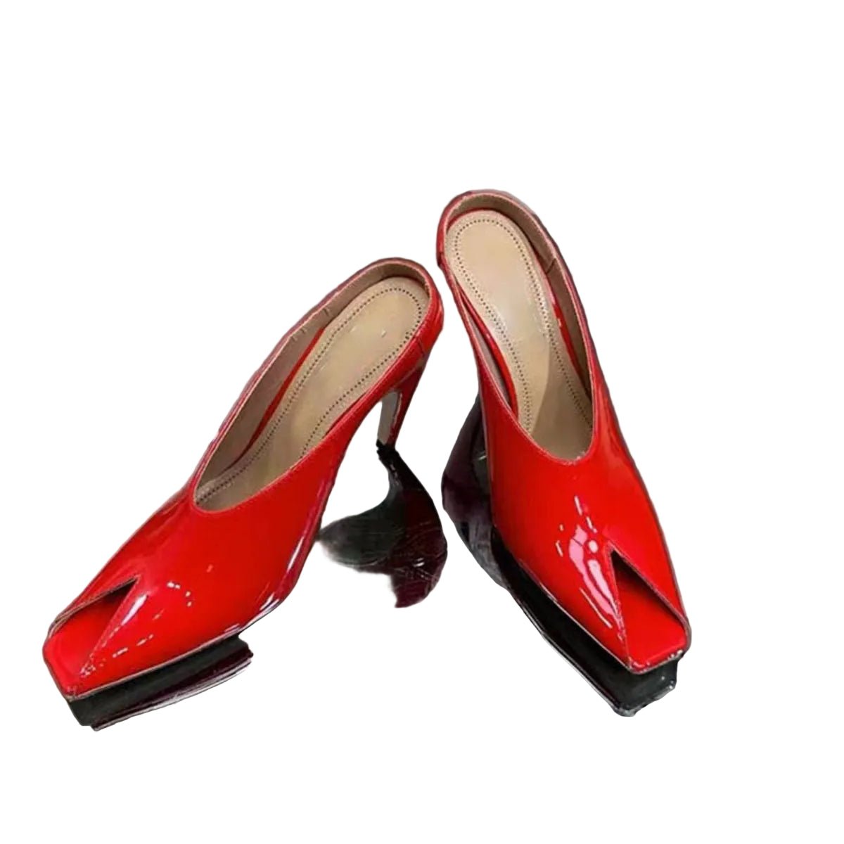 Mules cuir vernis rouge femme — talon aiguille sophistiqué, vue d'ensemble