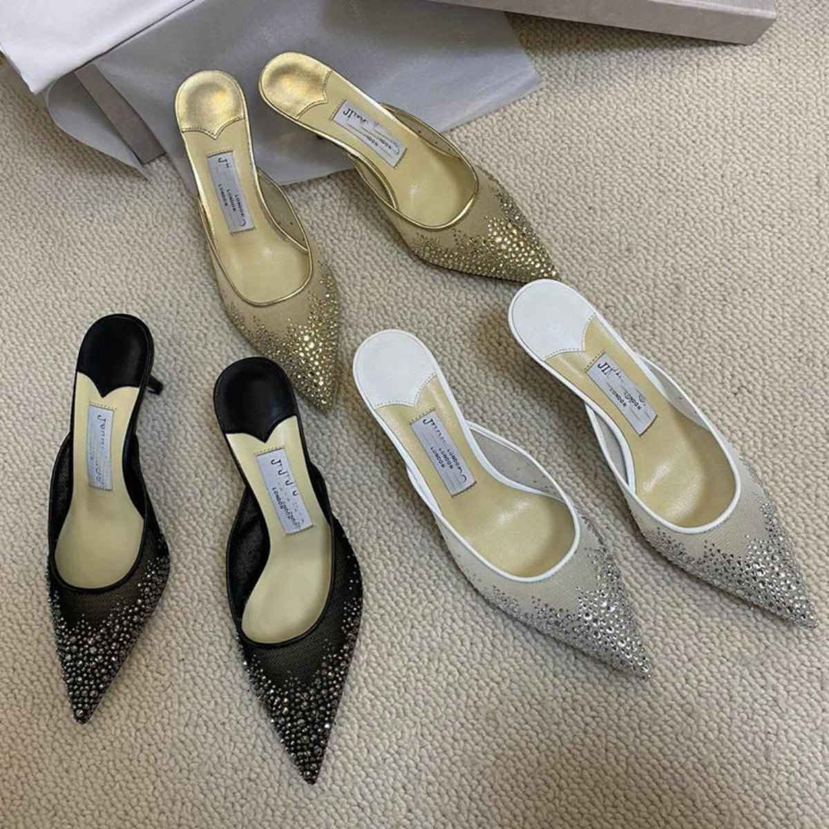 Mules à talons femme à strass – Style luxe élégant