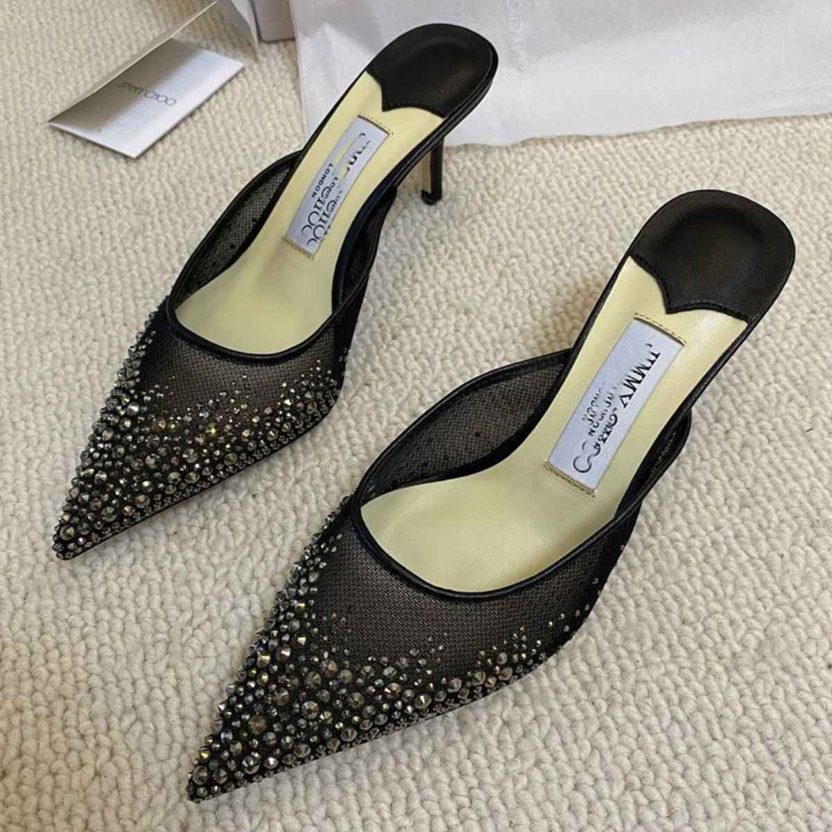 Mules à talons femme à strass – Style luxe élégant