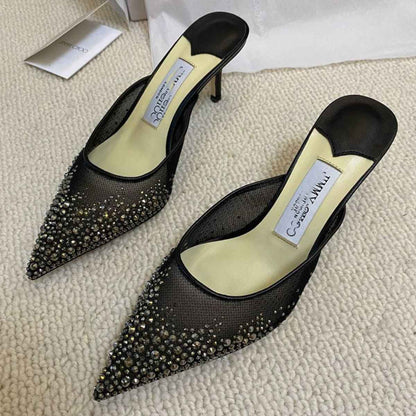 Mules à talons femme à strass – Style luxe élégant