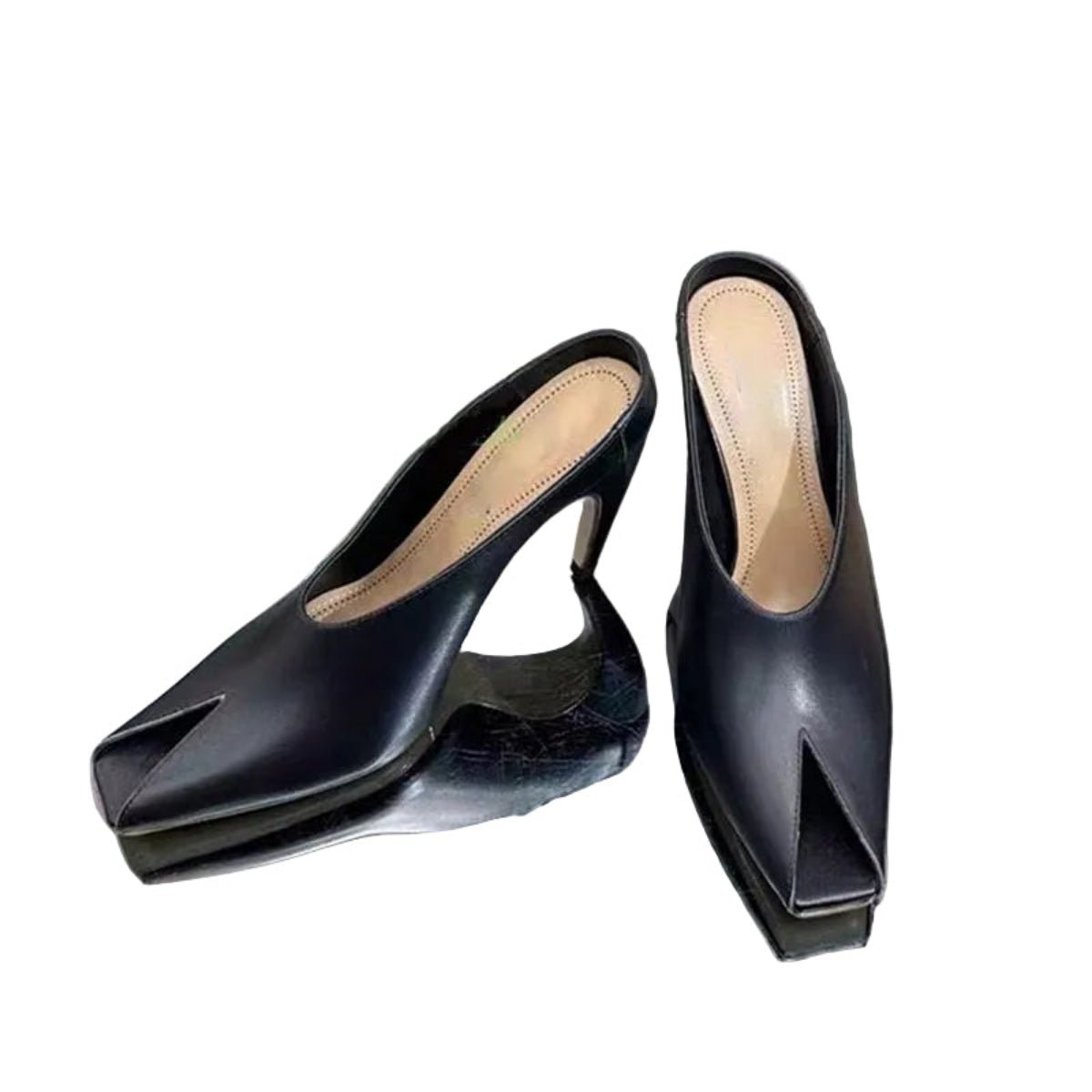 Mules à talons aiguilles femme coloris noir — silhouette élancée, vue de profil