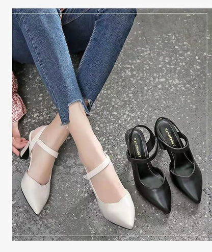Summer New Sharp-Toed Closed-Toe Versatile Chunky-Heeled Mom Sandals