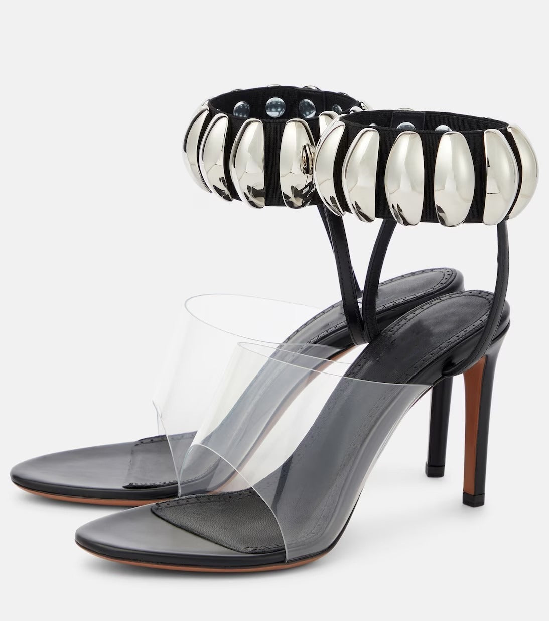 Sandales romaines pour soirée, chaussures de soirée design moderne transparent avec boucle métallique