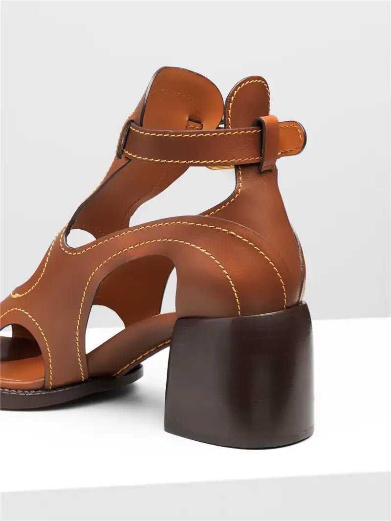Sandales talons hauts cuir véritable femme – coloris kaki vue arrière