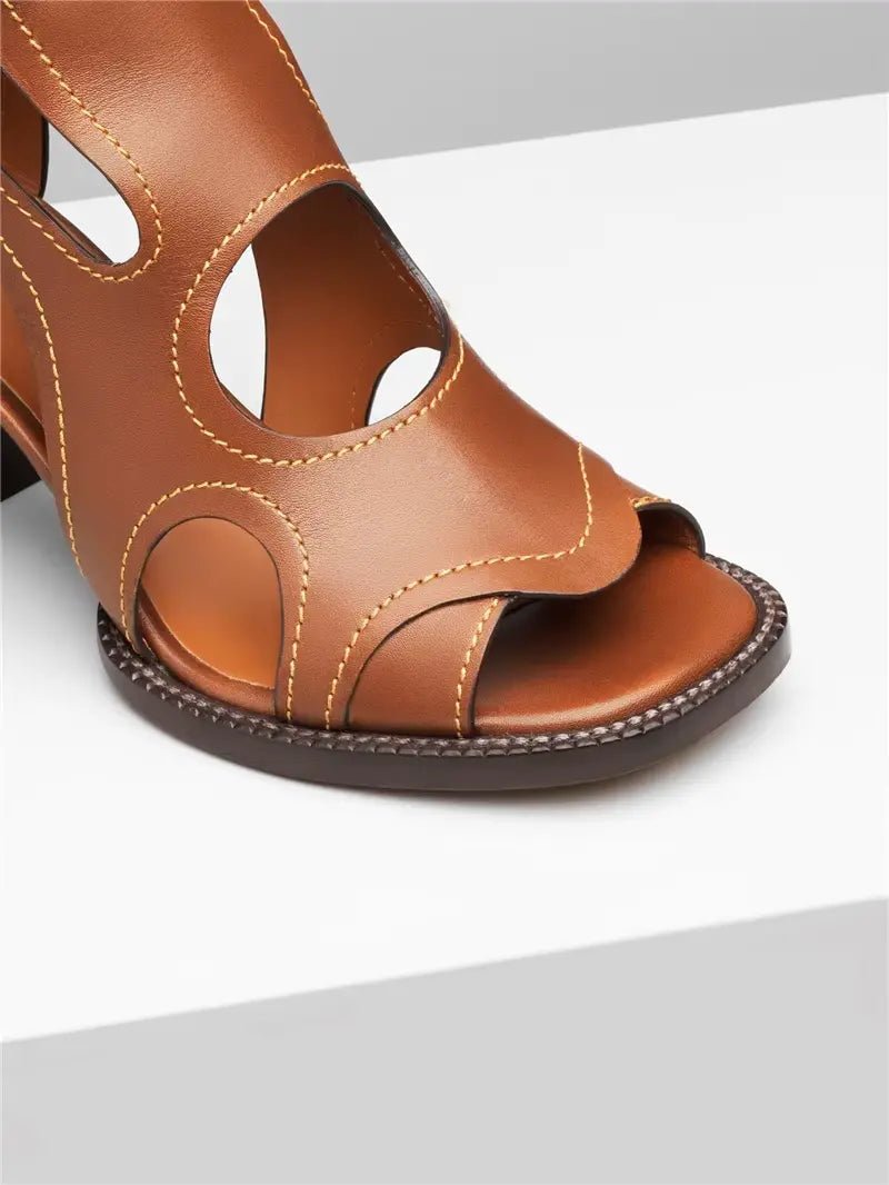 Sandales talons hauts cuir véritable femme – coloris kaki vue avant