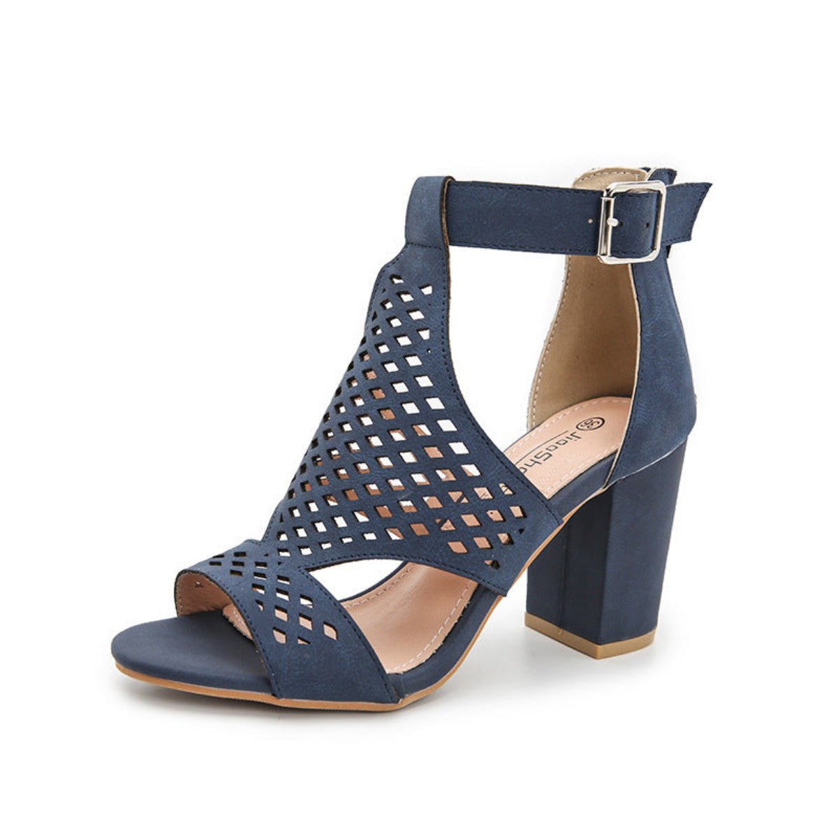 Sandales d'été femme talons carrés coloris bleu — vue de face