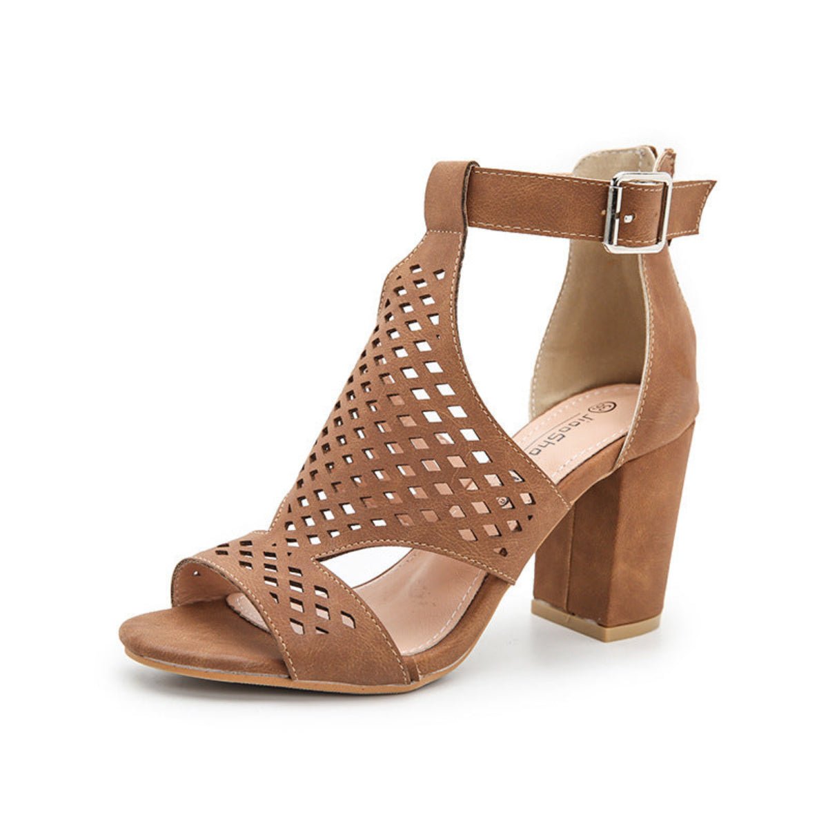 Sandales d'été femme talons carrés coloris marron — vue de profil