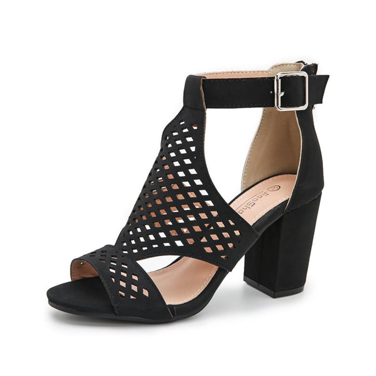Sandales d'été femme talons carrés coloris noir — vue de face