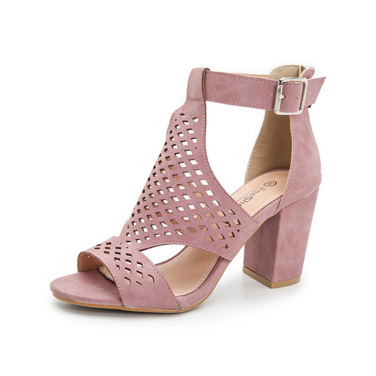 Sandales d'été femme talons carrés coloris rose — vue de face