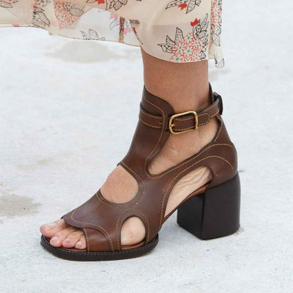 Sandales d'Été Femme Talons Hauts en Cuir Véritable – Style Vintage Chic | Tailles 34-43