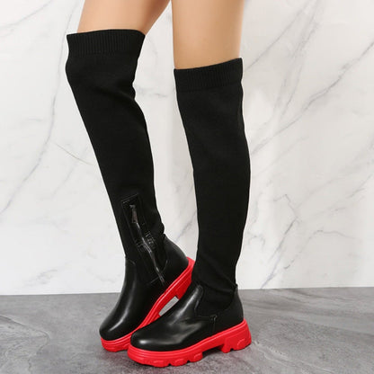 bottes femme montantes à semelle compensée Automne, printemps