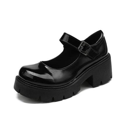 Chaussures Mary Jane élégantes en petit cuir noir brillant