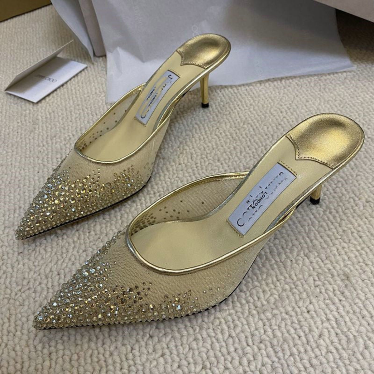Sandale de femme talons hauts couleur transparente or 