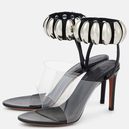 Sandales talons hautes couleur transparente et rouge 