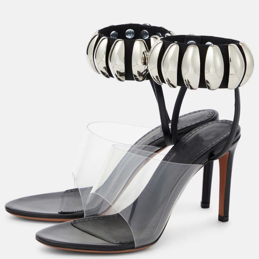 Sandales talons hautes couleur transparente et rouge 